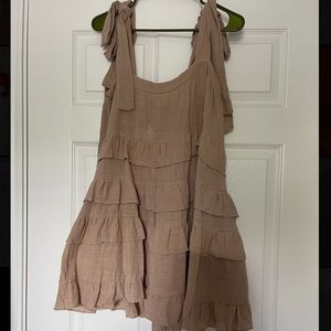 Tan Babydoll Dress with Tie Straps and Ruffles